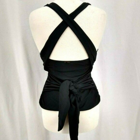 Jones New York Womens Tankini Swim Top Essential Black Wrap Around Halter Size 8 - Picture 5 of 10
